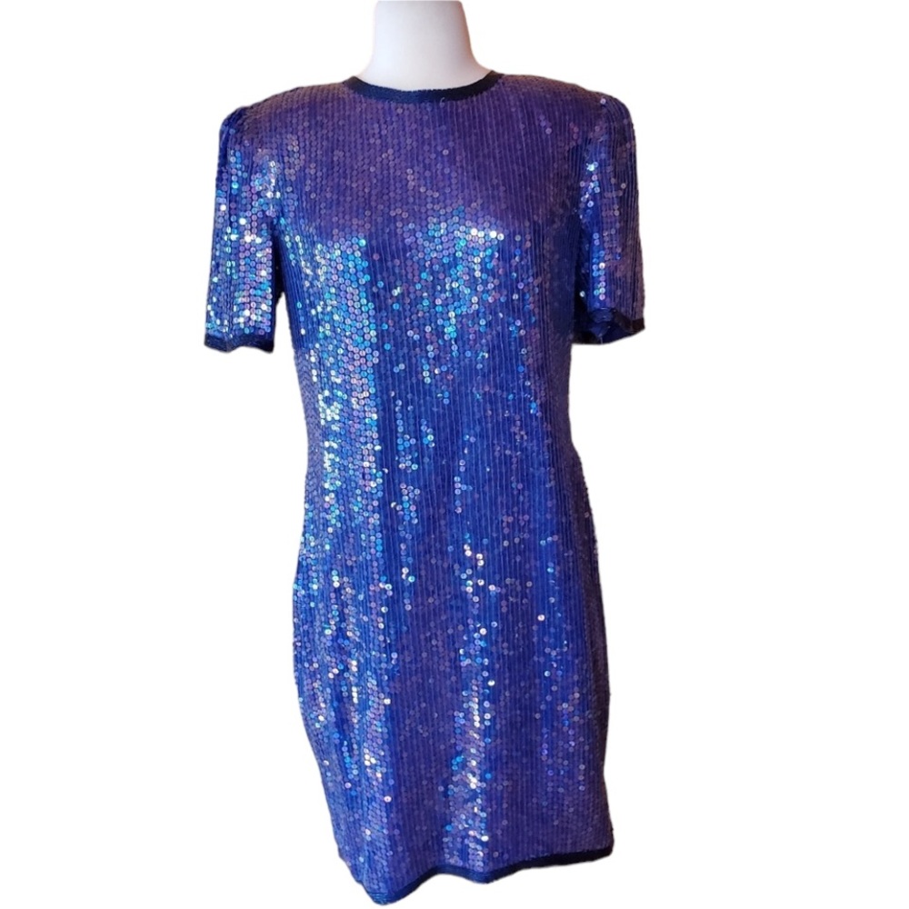1980s Jasmine by KVM Purple/Blue Silk SequinDress